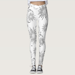 Leggings Lune Soleil et Étoiles Fantaisie Noir et Blanc