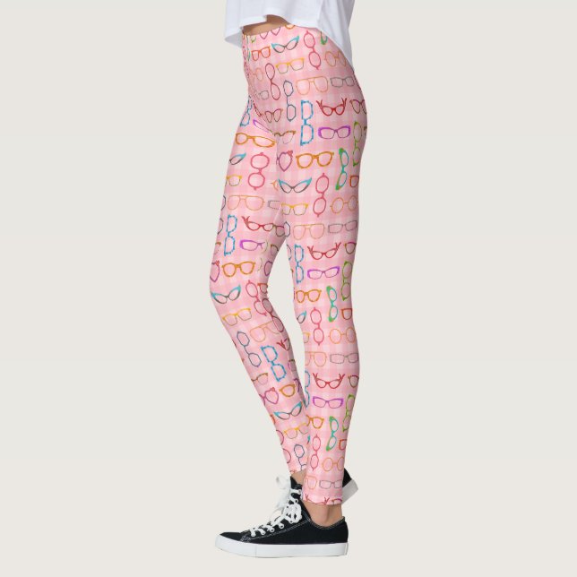 Leggings Lunettes de vue rétro moderne avec En vichy rose (Gauche)