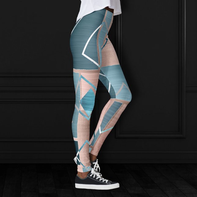 Leggings Luxe Abstrait | Blush Rose Gold et Turquoise Géomé (Créateur téléchargé)