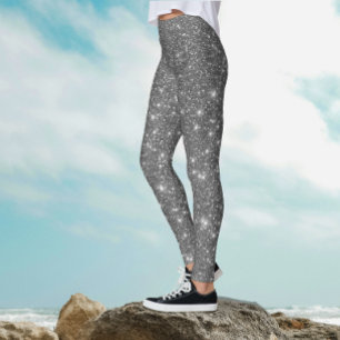 Leggings Luxe Élégant Gris Argenté Pailleté Brillance