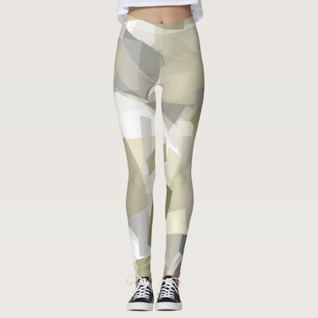 Leggings Luxe Vert gris blanc Aquarelle Art Abstrait (Devant)