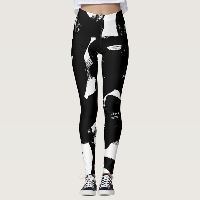 Leggings Luxueux Gold Art : Abstrait Black Stroke. (Devant)