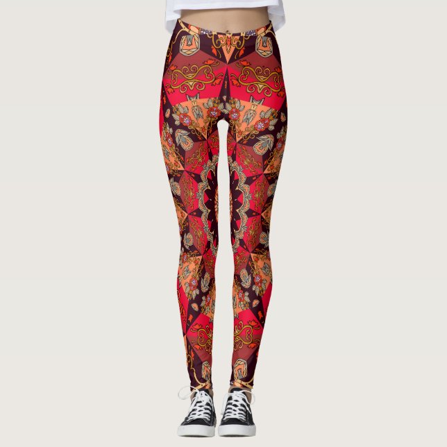 Leggings Luxueux mandala sans couture, starry floral. (Devant)