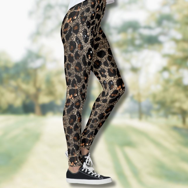 Leggings Luxury Glitter Brown Black Gold Leopard Pattern (Créateur téléchargé)