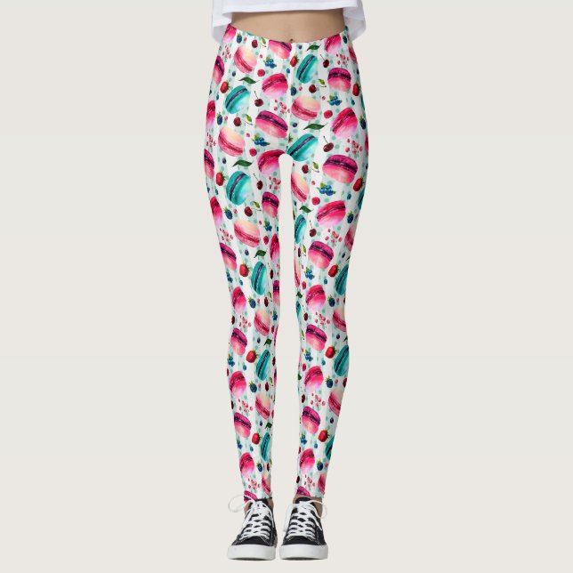 Leggings Macarons Pâtisserie française avec baies Motif (Devant)