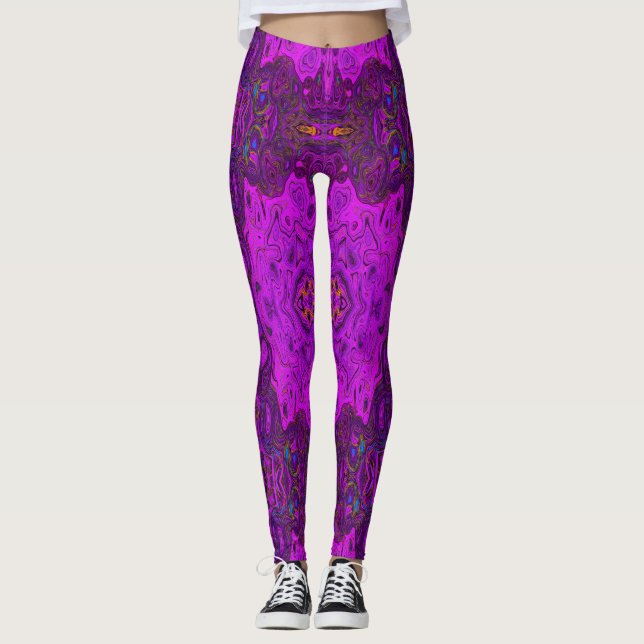 Leggings Magenta Abstrait et Motif Super noir (Devant)