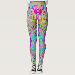Leggings Magenta Abstrait psychédélique et Art Jardin Aqua