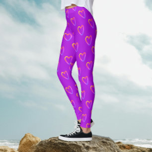 Leggings Magenta Amusant Cool Avec Motif Cœurs Arc-en-Ciel
