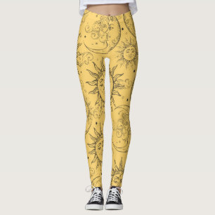Leggings Magie Jaune Vintage Céleste Soleil Lune Étoiles