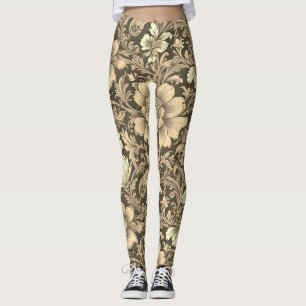 Leggings Magnifique motif floral sépia vintage