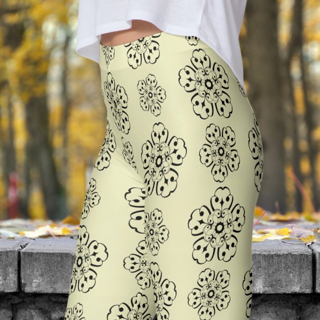 Leggings Magnifique Motif Mandela Jaune et Noir (Mandela on Pale Spring Bud)