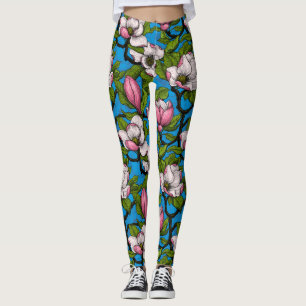 Leggings Magnolia en floraison sur bleu