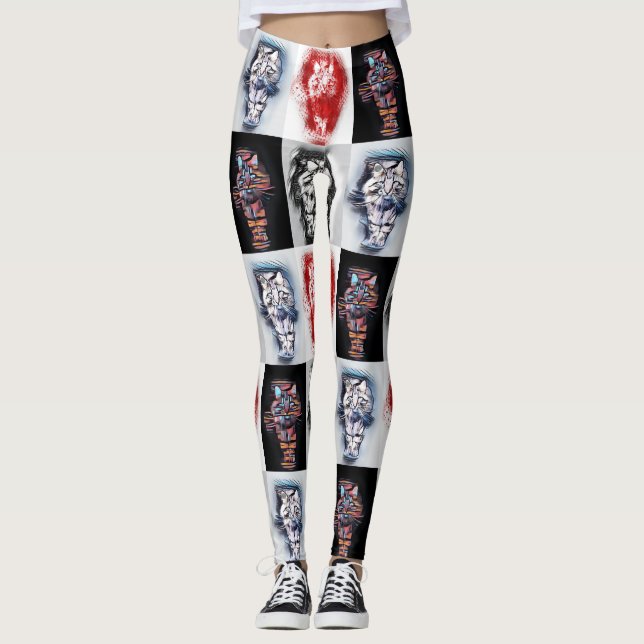 Leggings Main Coon Pop Art Collage Tendances funky (Devant)