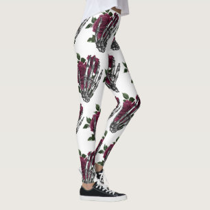 Leggings Main de squelette florale de Bourgogne gothique
