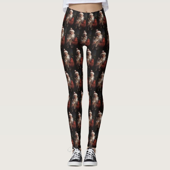 Leggings Maine Coon avec Noël Festif du Père Noël (Devant)
