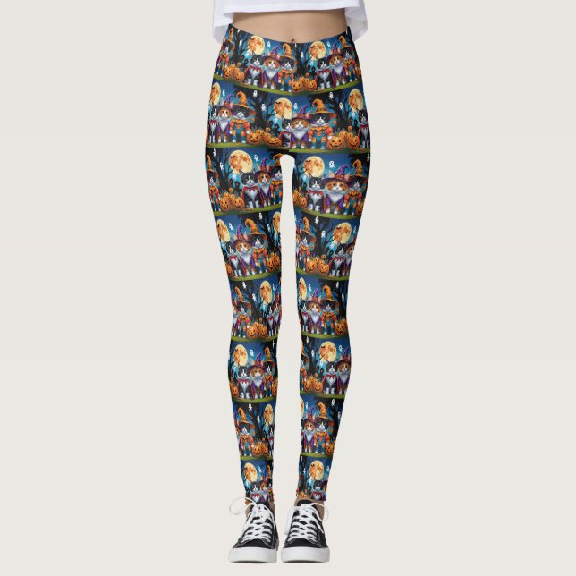 Leggings Maine Coon Chats Citrouille Halloween Funny (Devant)