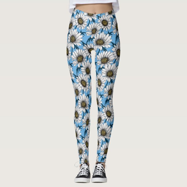 Leggings Maisonnettes, fleurs sauvages sur bleu (Devant)