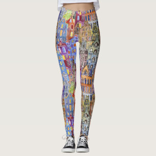 Leggings Maisons Cityscape, motif urbain sans soudure.