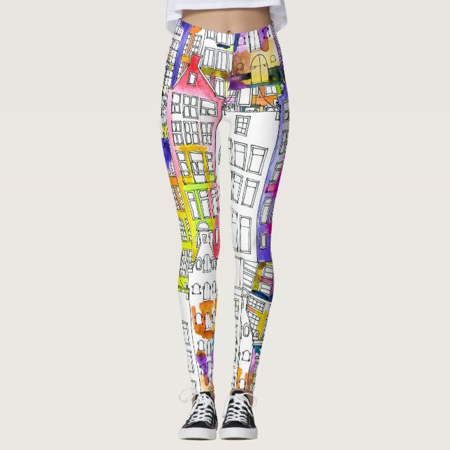 Leggings Maisons d'Amsterdam : Aquarelle Motif sans couture (Devant)