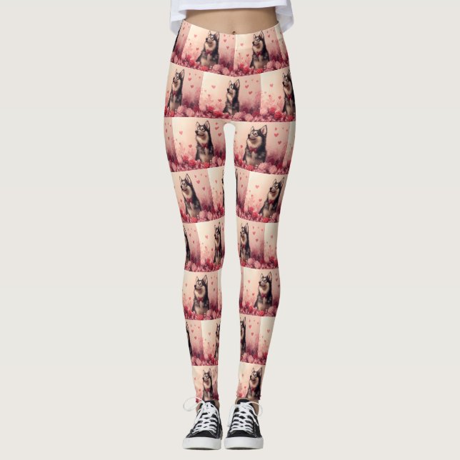 Leggings Malamute d'Alaska avec Rose - Saint-Valentin (Devant)