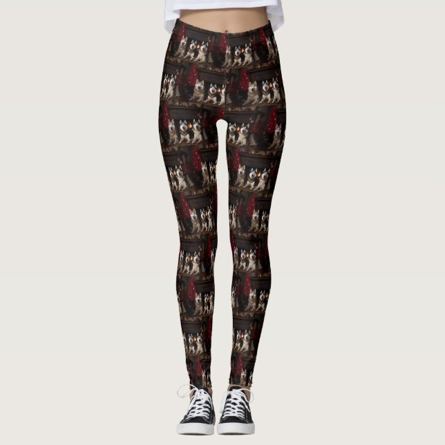 Leggings Malamute en Alaska près de la cheminée Noël (Devant)