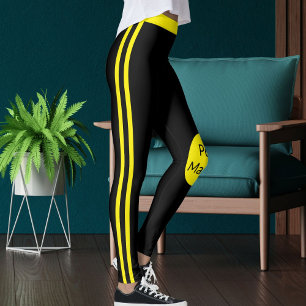 Leggings Mama Animal Personnalisé Jaune Noir Rayures Élégan