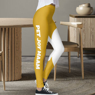 Leggings Maman Chat Chéri Nom Moutarde Or Blanc Texte Perso