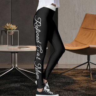 Leggings Maman de chat noir écriture blanche personnalisée
