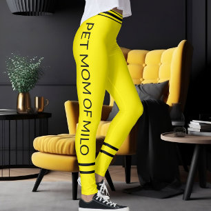 Leggings Maman de chat Personnalisé Nom Chat Jaune Rayures 