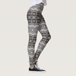 Leggings Mandala à motif kaléidoscope marron et argent