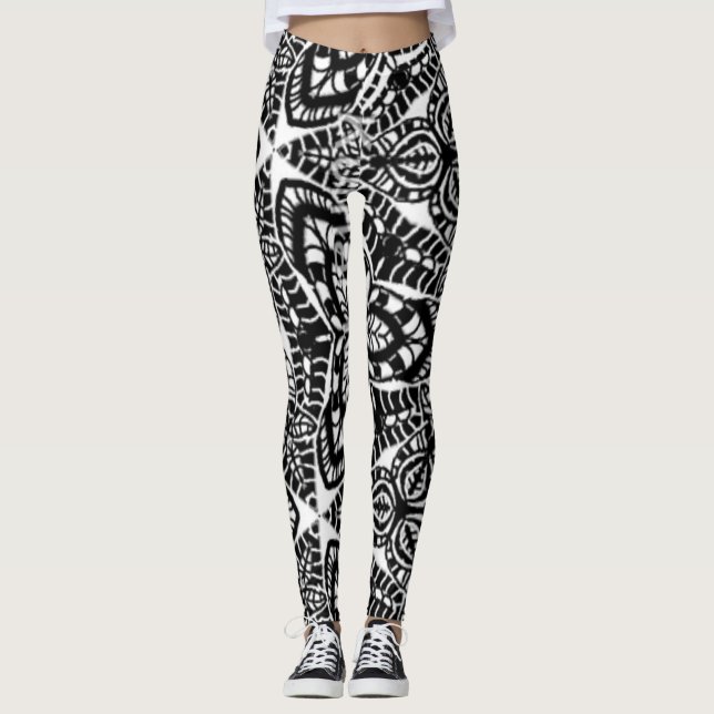 Leggings mandala art abstrait géométrique b&W (Devant)