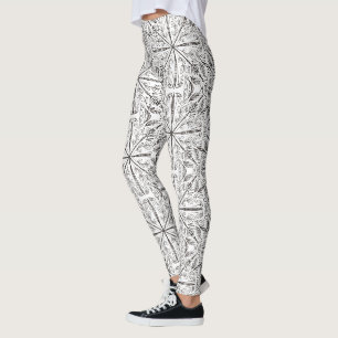 Leggings Mandala au henné noir et blanc floral