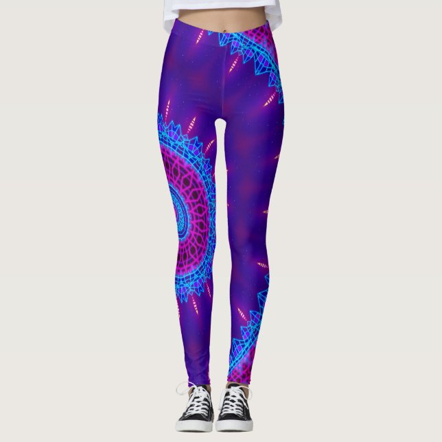 Leggings Mandala au néon d'éloge de Blacklight de coucher (Devant)