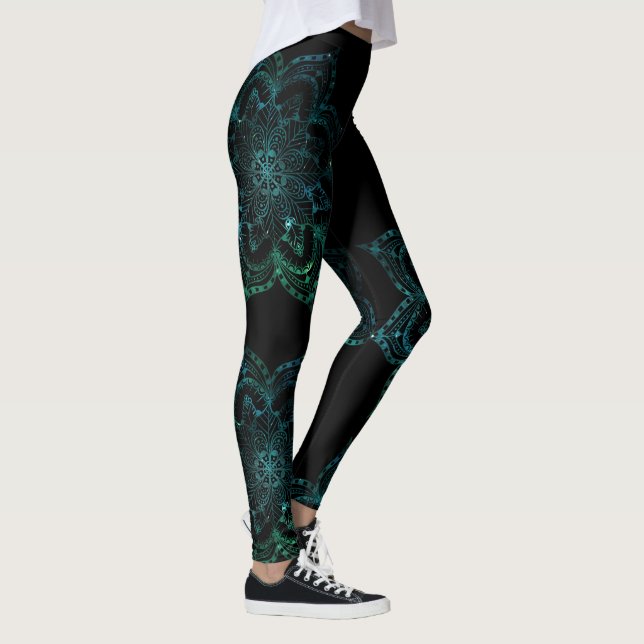 Leggings Mandala Boho Yoga Turquoise et noir (Droite)