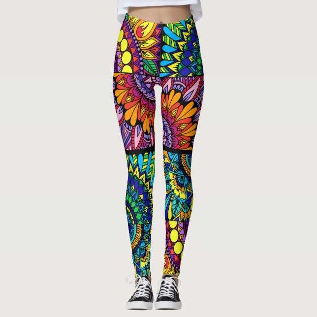 Leggings Mandala de bloc de couleur (Devant)