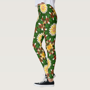 Leggings Mandala de Fleur de Plumeria avec Symétrie Tropica
