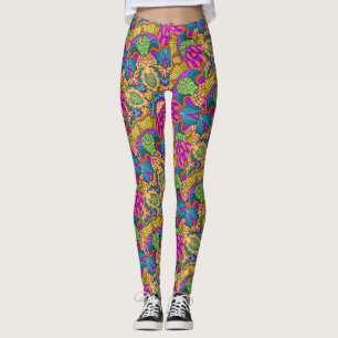 Leggings Mandala Design en rose, blues et or