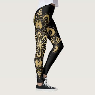 Leggings Mandala doré Boho noir