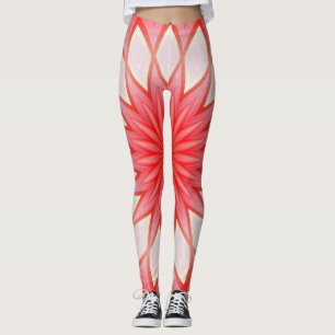 Leggings Mandala Floral Kaléidoscope Étoile Blanche Et Roug