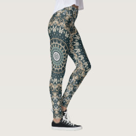 Leggings Mandala Motif de design turquoise et beige