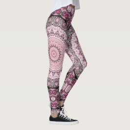 Leggings Mandala Motif Design rose et bourguignonne