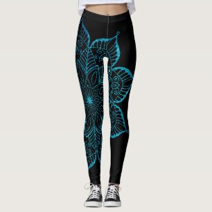 Leggings Mandala, Parties scintillant Turquoise de Faux non