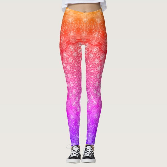 Leggings Mandala rose d'arc-en-ciel de Blacklight (Devant)