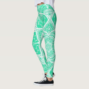 Leggings Mandala turquoise et blanc - Loergann en Cèdre
