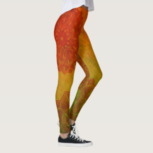 Leggings Mandala Vert Sauge et Rouge Rouillé