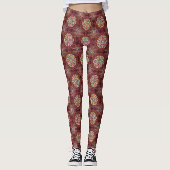 Leggings Mandalas en motifs mixtes Maroon (Devant)