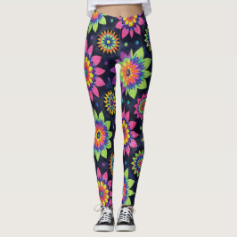 Leggings Mandalas Floraux Néon en Motif Sans Couture