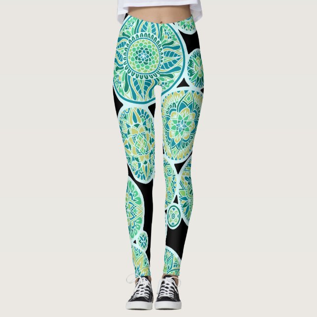 Leggings Mandalas inversés de ton de mer (Devant)