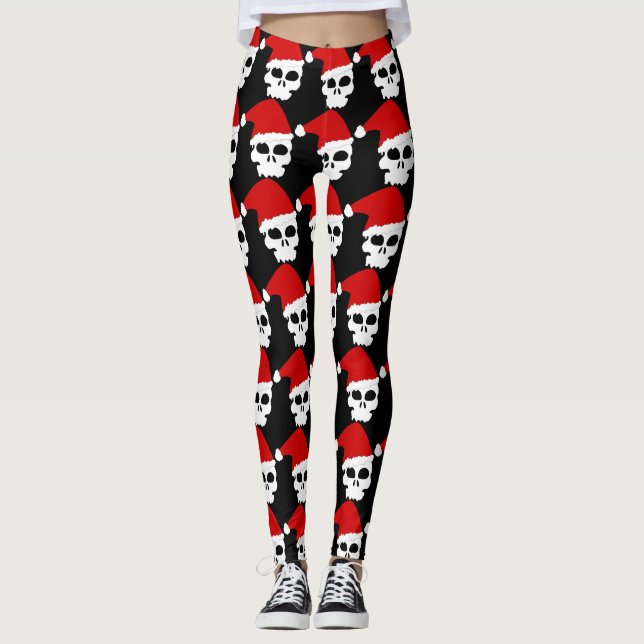 Leggings Mangez, Buvez et Soyez Joyeux Crâne drôle Père Noë (Devant)