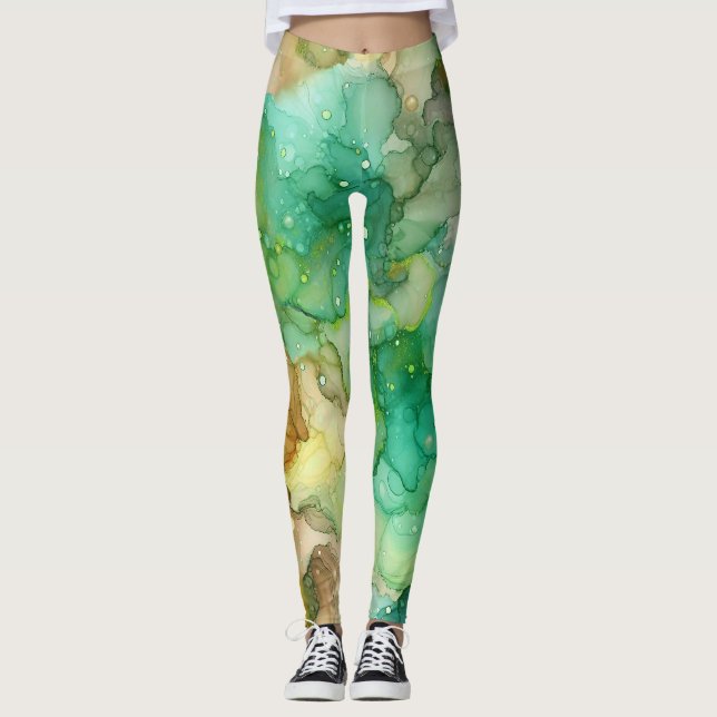 LEGGINGS MARBRE ABSTRAIT VERT (Devant)